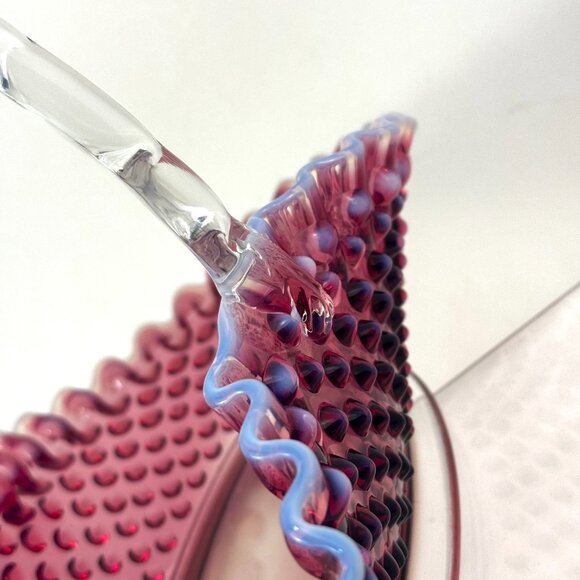 Fenton Plum Opalescent Hobnail Large 12.5" Oval Basket - Picture 8 of 16